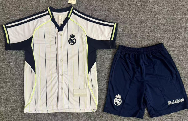 新款2526皇马尤文棒球服球衣儿童套装棒球服美式宽松条纹童装套装|undefined