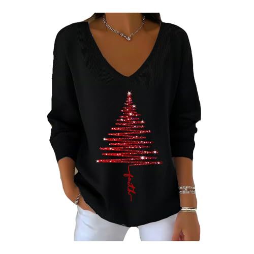 2026 Cross-Border Foreign Trade Amazon Summer New Book and Christmas Tree Print V-Neck Long-Sleeve T-Shirt Women's Top 2026 Cross-Border Foreign Trade Amazon Summer New Book and Christmas Tree Print V-Neck Long-Sleeve T-Shirt Women's Top