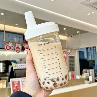 新款珍珠奶茶杯大容量塑料水杯随手杯可爱学生随手杯简约吸管杯子