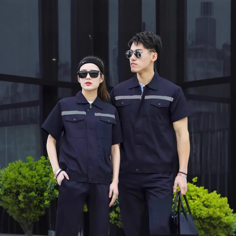 Work Clothes Men's Suit Short-Sleeved Summer Reflective Strips Thin Construction Site Auto Repair Summer Labor Protection Clothing Factory Workshop Workwear