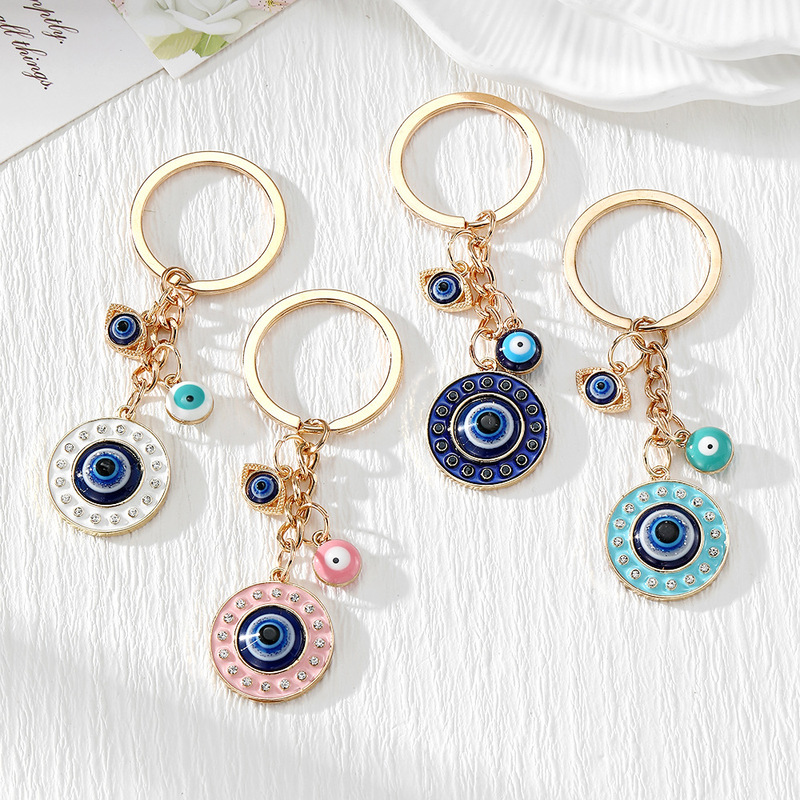 Cross-Border Oil-Drip Devil's Eye Keychain with Rhinestone Patch Eyeball Bag Pendant Turkish Blue Eye Accessory Cross-Border Oil-Drip Devil's Eye Keychain with Rhinestone Patch Eyeball Bag Pendant Turkish Blue Eye Accessory