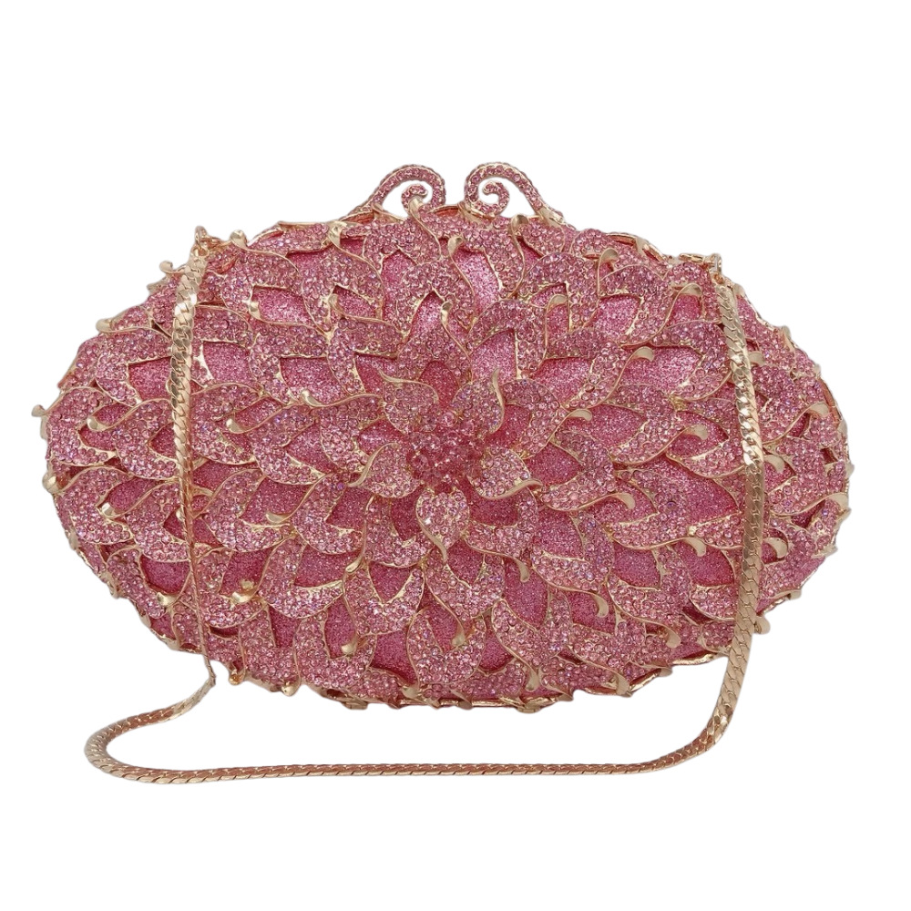 Túi clutch nữ đính kim cương giả kim loại rỗng phong cách dạ hội — hồng, Tùy chỉnh cá nhân