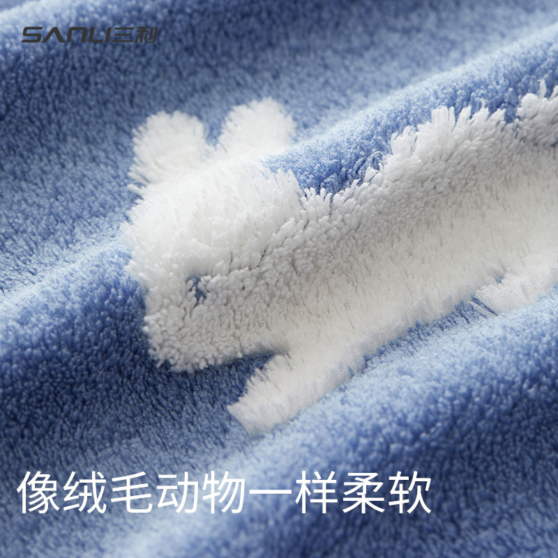 三利毛巾珊瑚絨毛巾跨境面巾兔子提花擦手掛巾擦成人洗澡浴巾