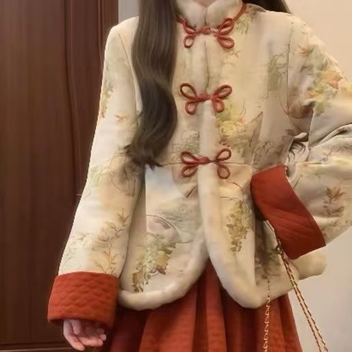 2025过年战衣中国风盘扣保暖棉服外套半身长裙高级新中式女装秋冬|undefined