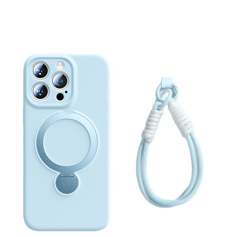 iPhone16に適した新しい回転磁気ホルダー、ストラップ付きの細かい穴の液体シリコン携帯電話ケース、Apple 13保護ケース|undefined
