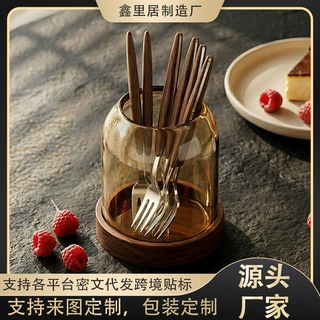 高颜值水果叉套装中古风家用不锈钢高档轻奢甜品咖啡勺签子收纳罐