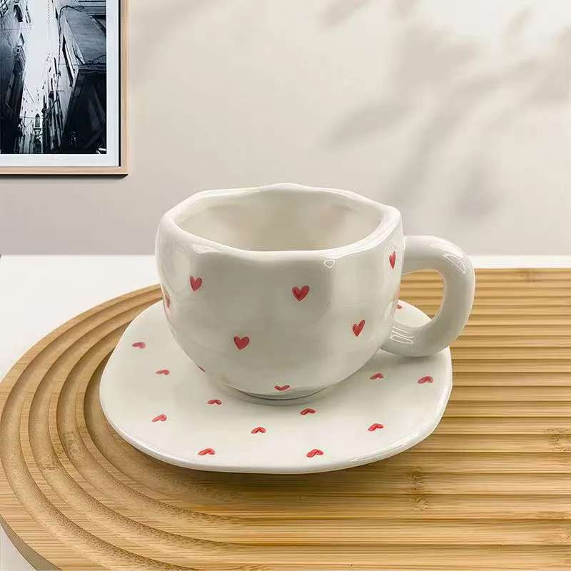 国境を越えたコーヒーカップ手描きかわいい陶磁器カップ家庭用高颜値午後カップカップクリエイティブ少女心カップ|undefined