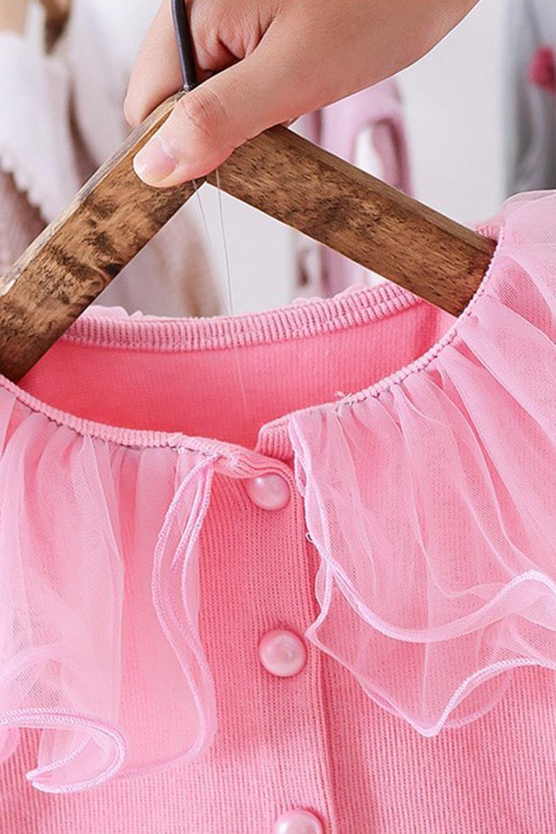 여아 니트 가디건 봄, 가을 스타일  인형 칼라 탑 한 살짜리  세련된 유행 공주 가을 코트