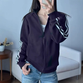 三条杠拉链短款蓝色运动外套女卫衣2026新款韩系立领修身秋冬上衣