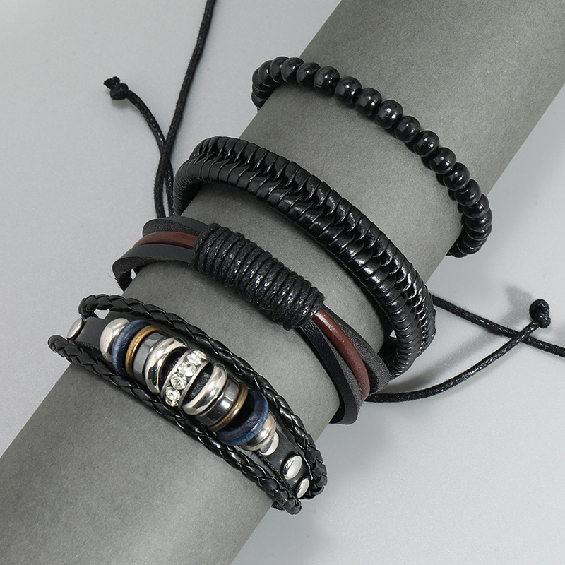 Fashion Geometric Pu Leather Wood Plating Unisex Bracelets 1 Set