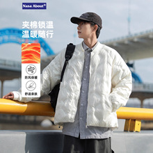 NASA美式潮牌棒球领棉衣男士冬季2025新款菱形格加厚保暖男生棉服