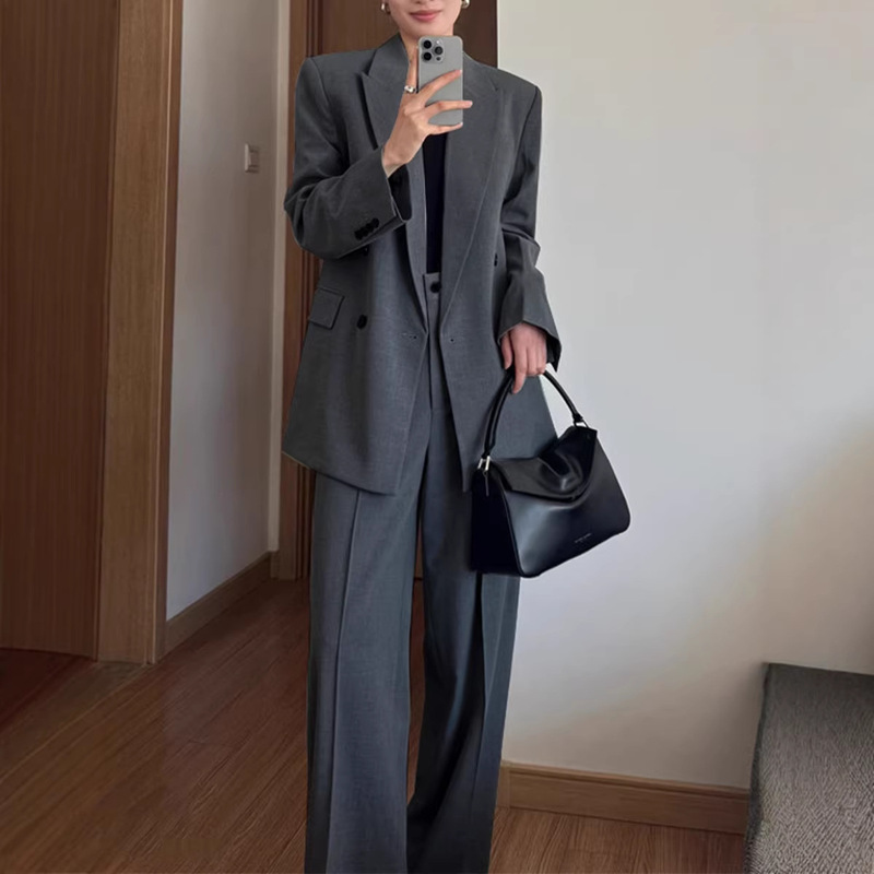 Xz209-Suit Jacket for Women Plus Size Women's Clothing for Fat Girls Spring & Fall Gray Straight Pants Casual Loose Suit Suit Xz209-Suit Jacket for Women Plus Size Women's Clothing for Fat Girls Spring & Fall Gray Straight Pants Casual Loose Suit Suit