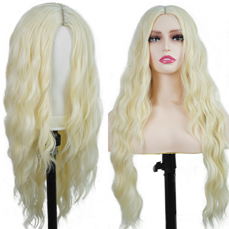 Wholesale cross-border foreign trade European and American chemical fiber high temperature silk wig full head cover 613 blonde long curly hair mechanism wig