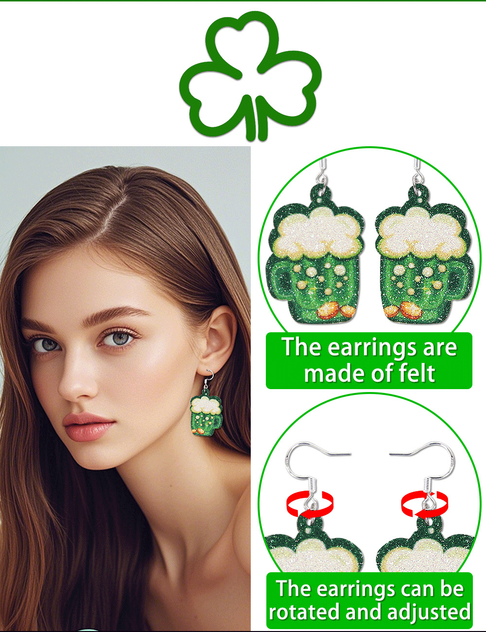 6g Weight Drop Earrings Event & Party Supplies 1 Pair Quantity Party, Festival Occasion Gretel Material St. Patrick Festival Shamrock, Cartoon, hat Pattern Cute Style Handmade Craft 1 Pair Cute Shamrock Cartoon Hat Gretel 1