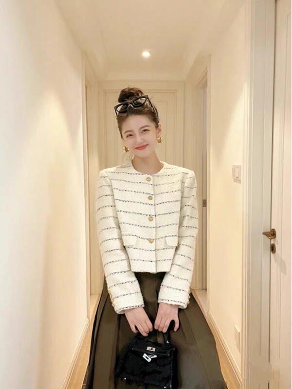 轻奢小众高级感法式条纹上衣女名媛气质粗花呢外套2025|undefined