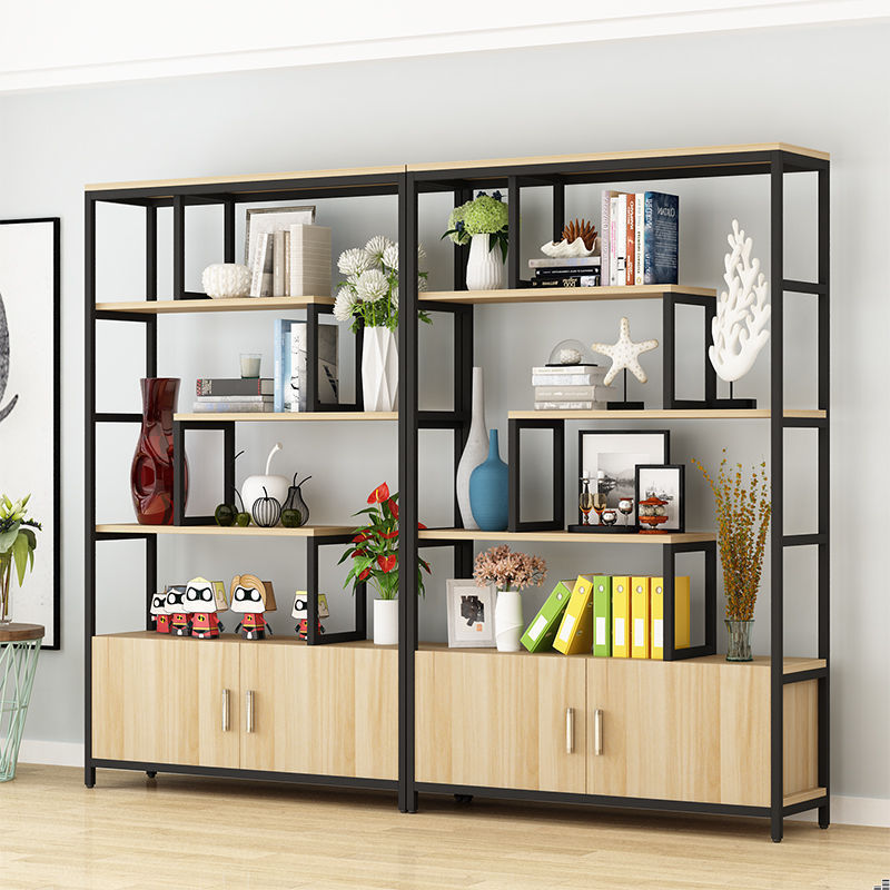 货架展示柜书架客厅隔断花架理发店美容院化妆品展示架钢木材质