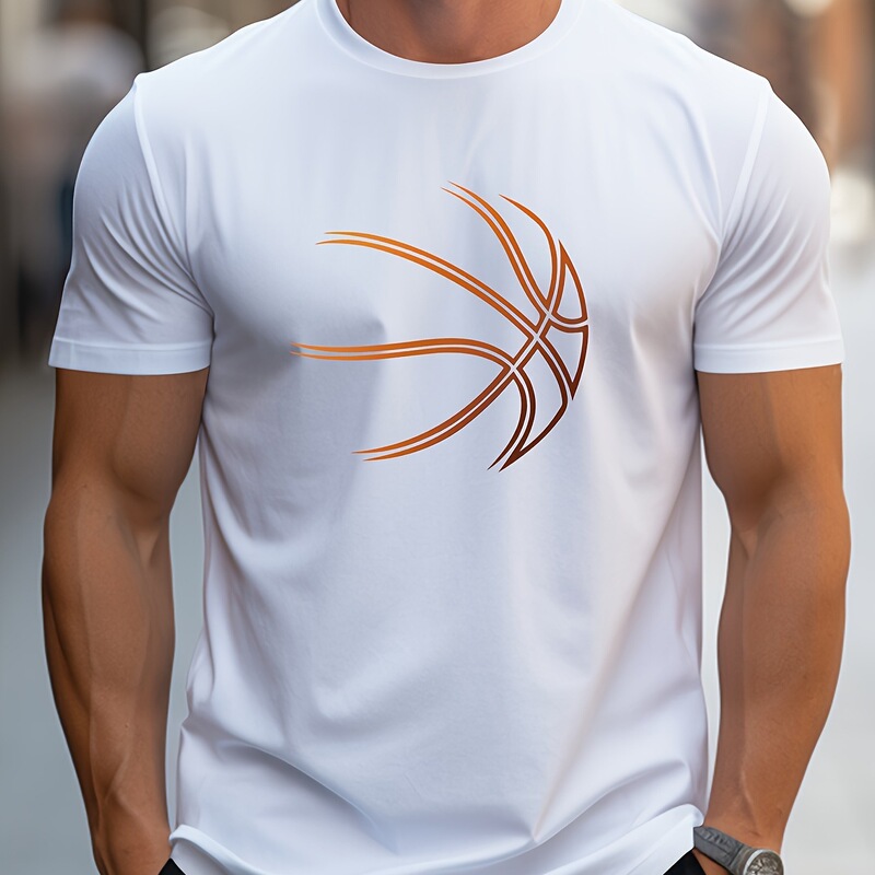Summer Men's Pure Cotton Casual Loose Basketball Pattern Printed Sports Round Neck Short-Sleeved T-Shirt