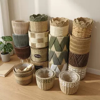 Cesta de Flores Decorativa Tejida a Mano de Cuerda de Papel para Sala de Estar y Oficina image 1