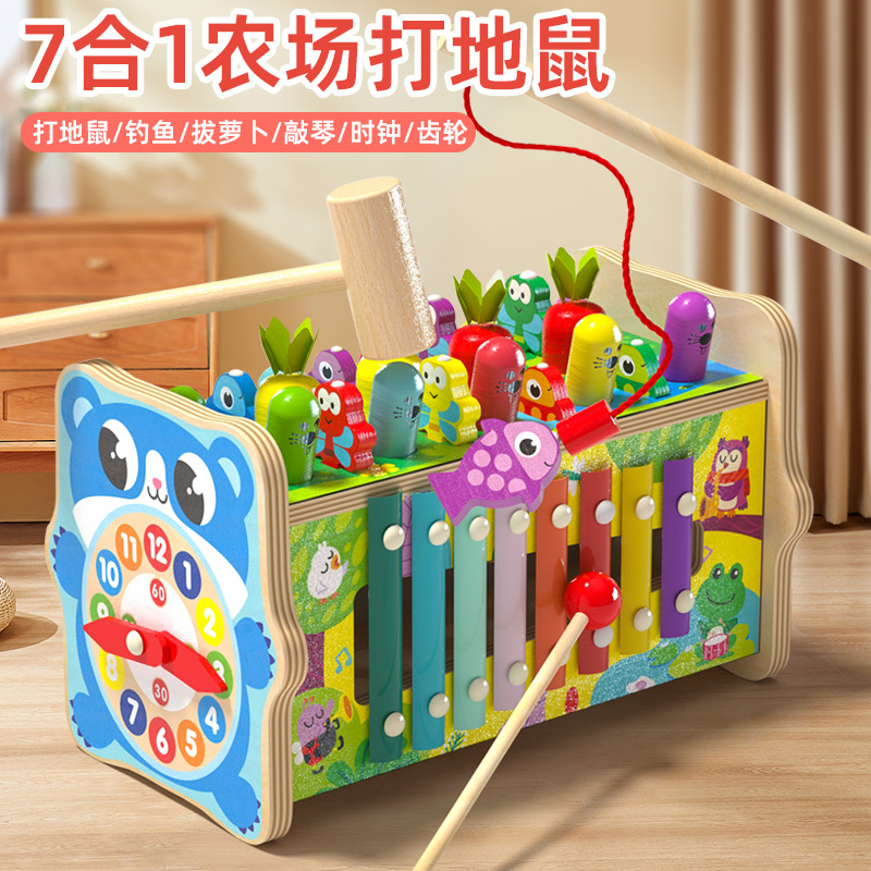 Venta al por mayor multi-funcional topo-golpeando bebé golpe remolque de madera coche de policía topo-golpeando grandes juguetes educativos en movimiento del cerebro