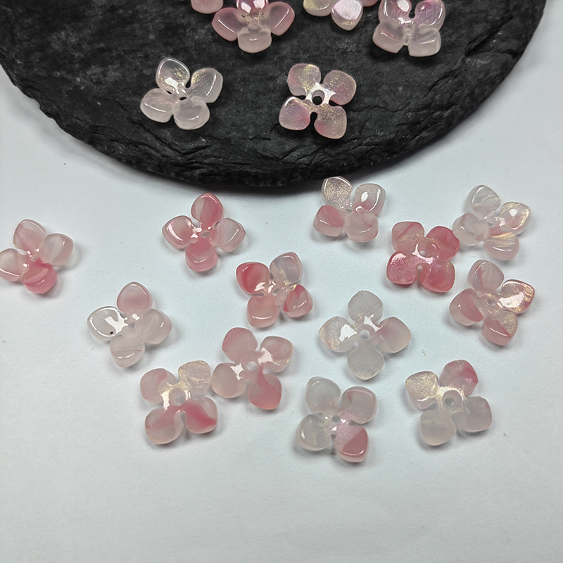 5 pieces for sale, approximately 10.5mm Acrylic Four-Petal Flower Ceramic Blue and Purple Gradient Small Flowers DIY Hair Accessories Earrings Accessories