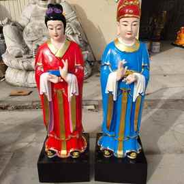 汉白玉彩绘贴金金童玉女 善财龙子龙女神像图片 玻璃钢鎏金神像