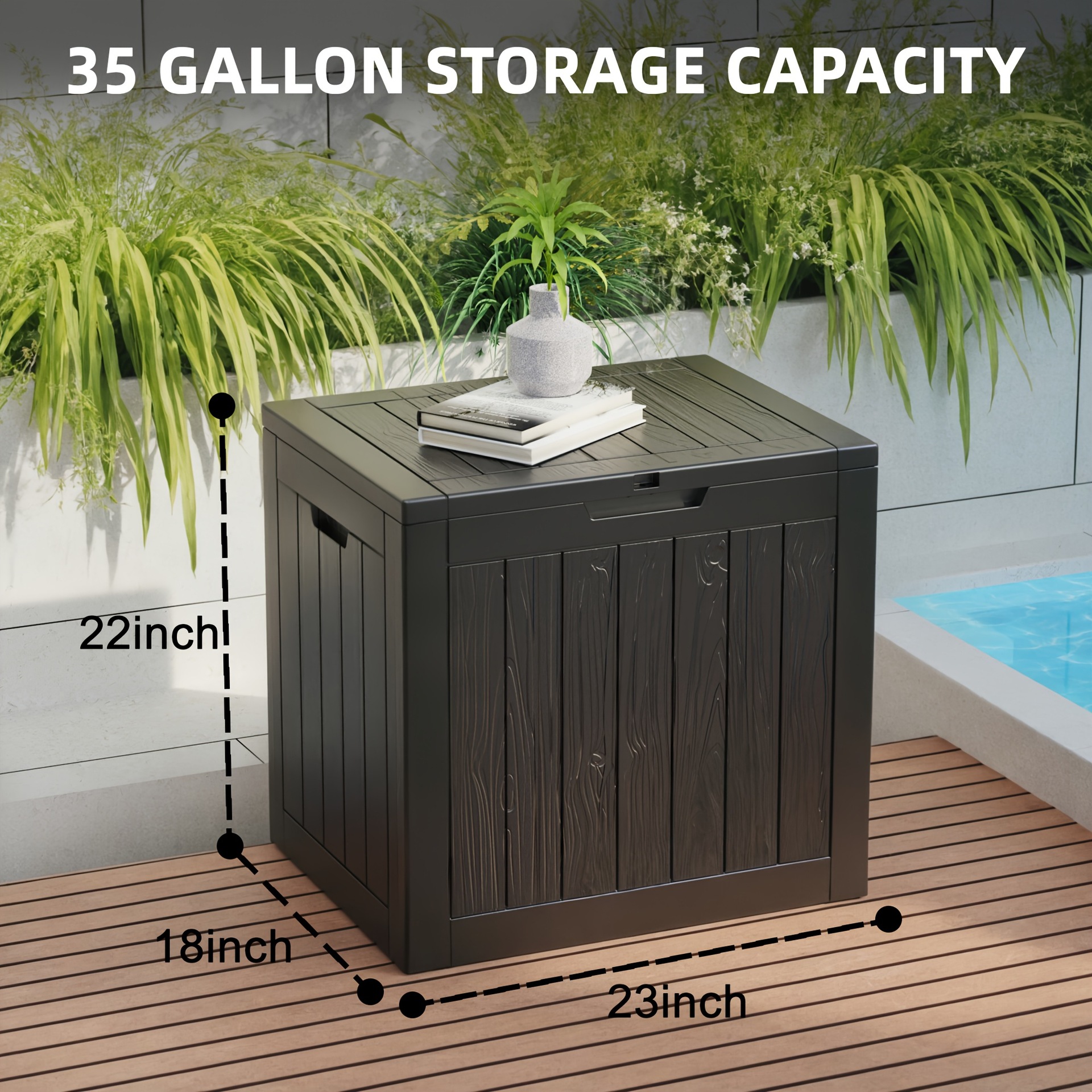 35 Gallon Deck Box Outdoor Storage Box Waterproof Resin Transfronterizo