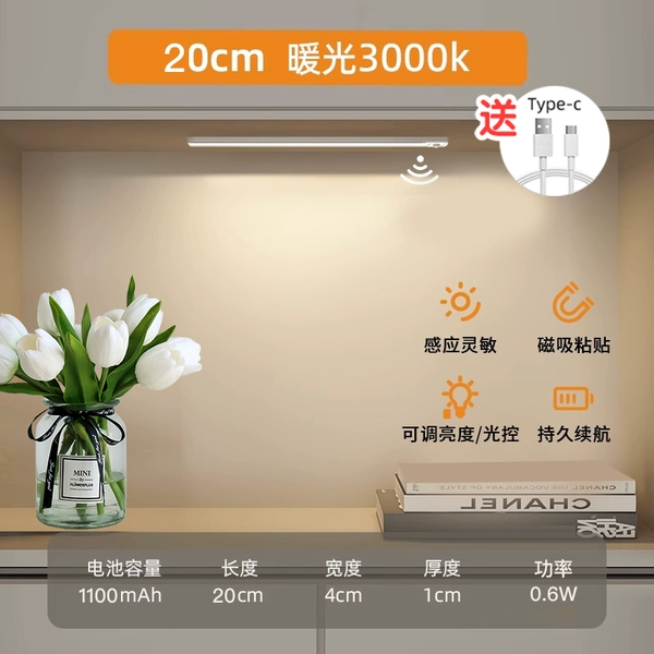 [High battery life] 20cm warm light + adjustable brightness + rechargeable and plug-in + human body sensing + always on