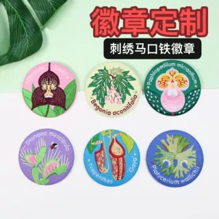 工厂定制马口铁植物园刺绣吧唧徽章胸针定制可爱周边圆形文创礼品