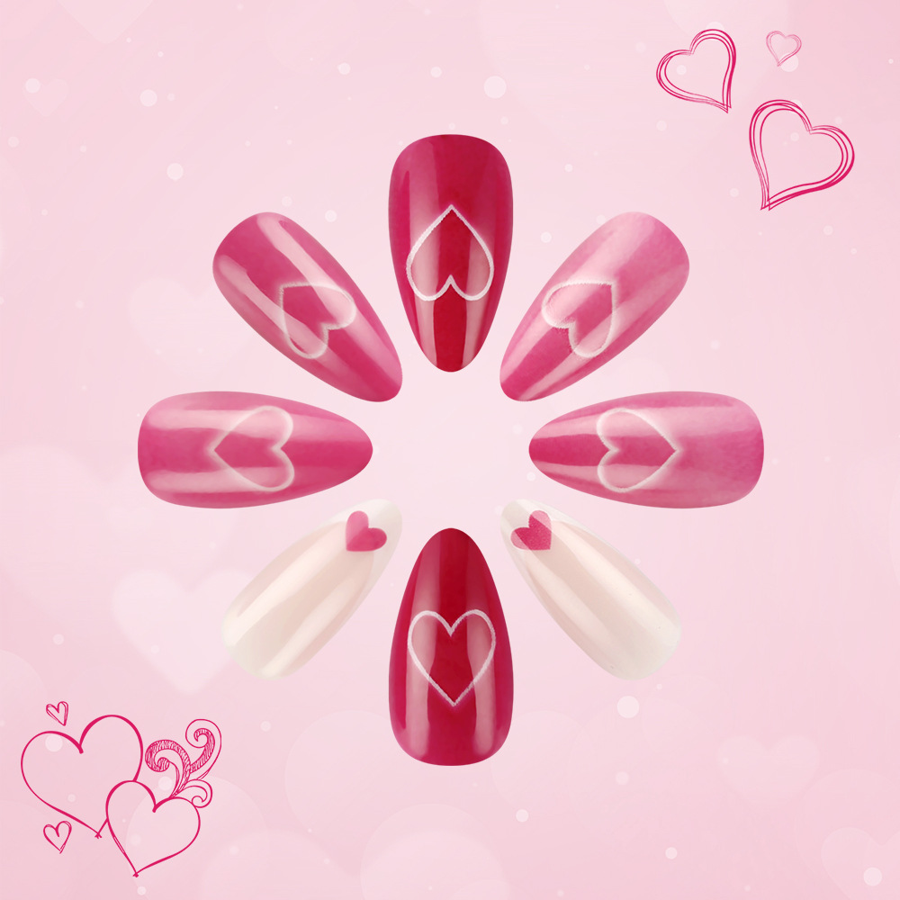 15g Weight press-on nails Nail Supplies Plastic Material Valentine'S Day Festival Heart Shape Pattern Pink Color Valentine'S Day Heart Shape Plastic Press-on Nails 5