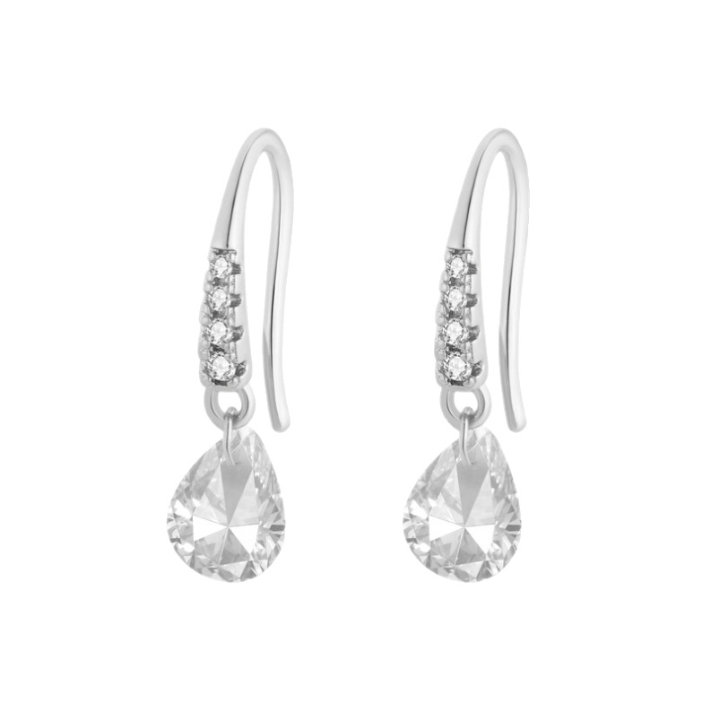 Gota de agua gancho de oreja de circón destello inteligente femenino exquisito sentido de alta gama Pendientes simples y compactos temperamento ligero lujo todo fósforo