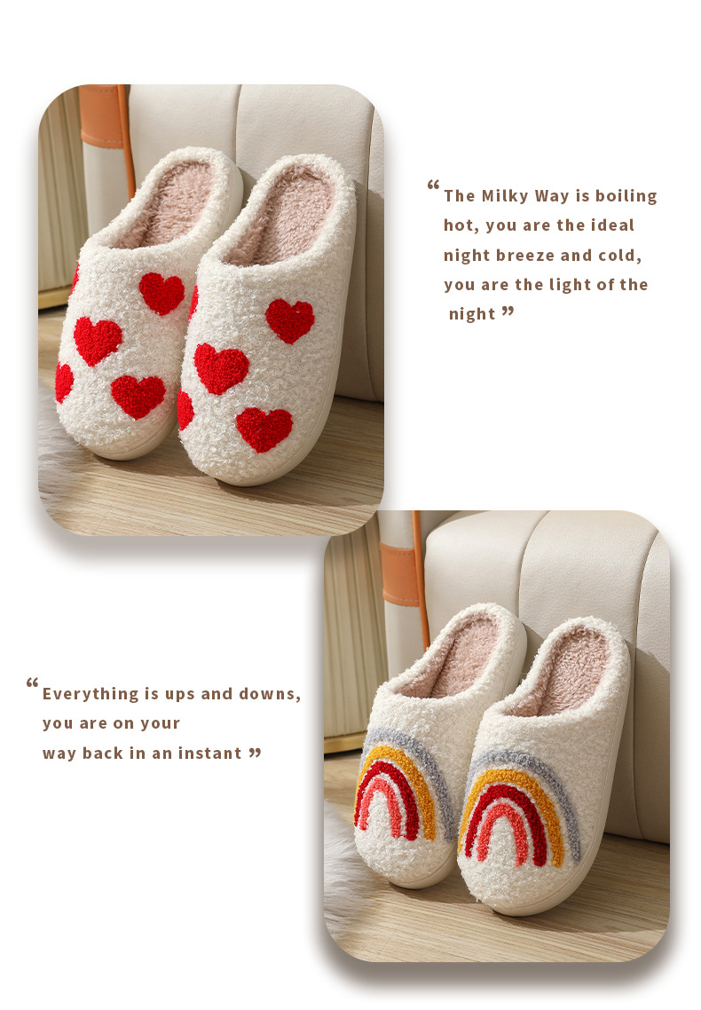 Nove jesenske i zimske pamučne papuče u duginim bojama za muškarce i žene, neklizajuće, tople pamučne cipele za dom i unutarnju upotrebu_voghion.com