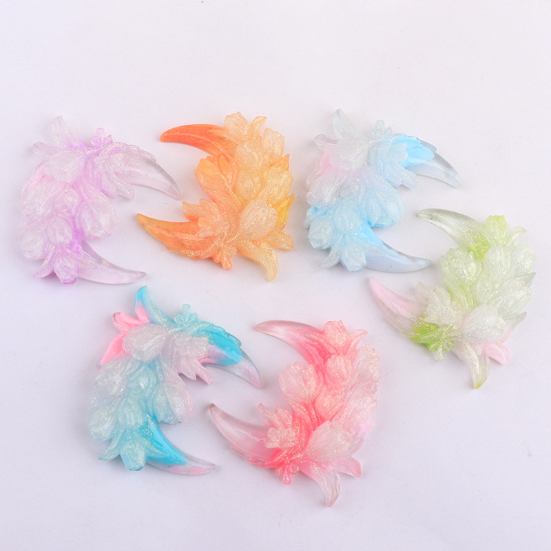 新しい月の花束は夜光樹脂の部品を染めてdiy携帯の携帯電話の携帯電話のクリームのヘアピンの収納箱を作ります。