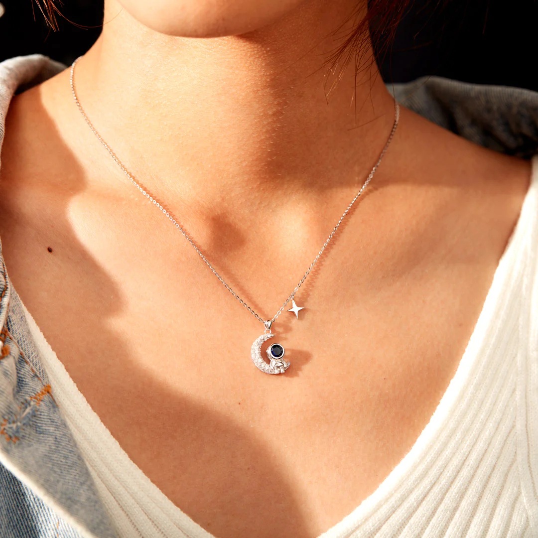 Argent Sterling Style Simple Astronaute Star Lune Placage Incruster Zircon Pendentif display picture 4