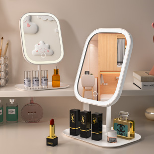 LED Light European Makeup Mirror Desktop Folding Makeup Mirror with Lamp Lights Desktop Dressing Mirror Desktop Storage Mirror