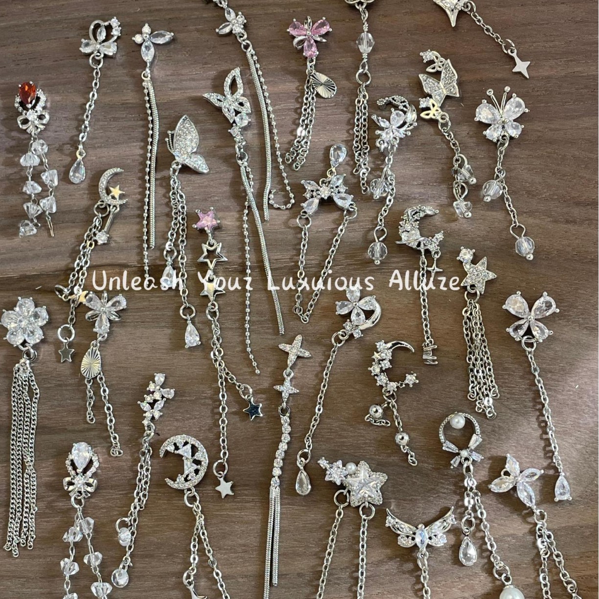 lz新款美甲饰品408长链条爆闪美甲锆石镶钻蝴蝶l流苏指甲装饰品