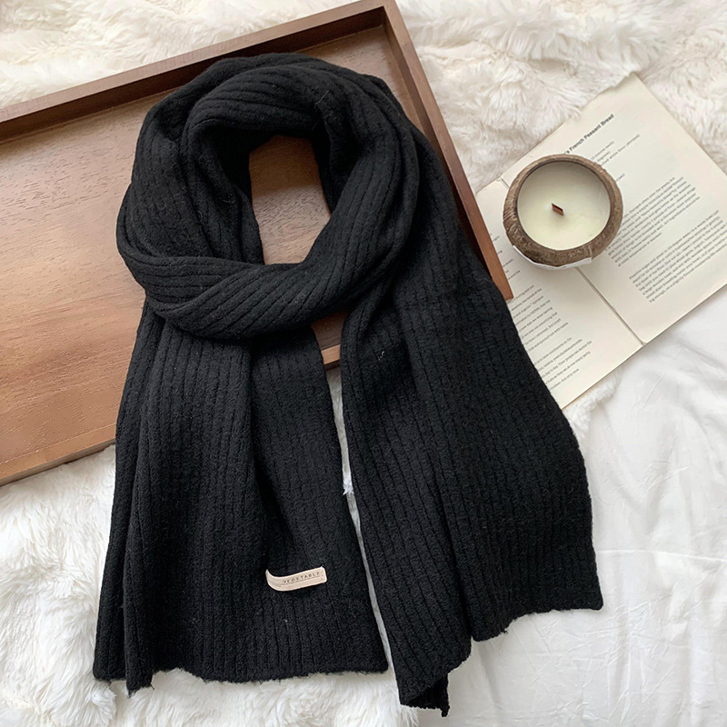Bufandas mujeres invierno 2025 nuevo calentamiento engrosado suave azul helado imitación de lana de color sólido bufandas de punto