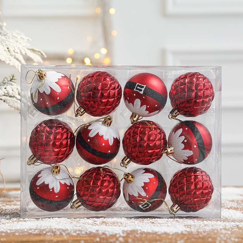 Decoración navideña transfronteriza de Hong Kong Heng para los ancianos colgante de árbol de bola pintada 12 juegos de decoración navideña en caja Bola de forma especial