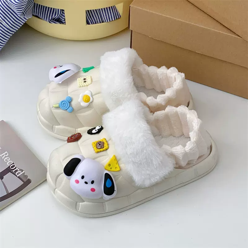 棉拖鞋女新款可拆卸冬季外穿家居室内毛绒棉拖鞋防水保暖毛毛拖鞋