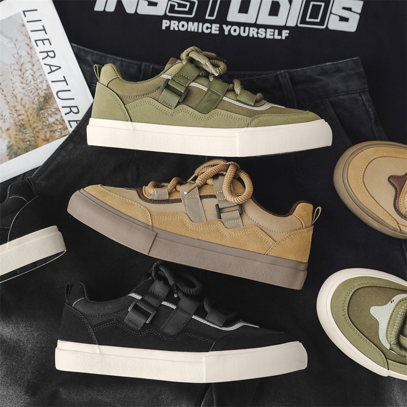 Afanting Men's Shoes Trendy 2025 Spring New Hong Kong Style Niche Canvas Trendy Shoes Men's Versatile Casual Sneakers 7982