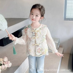 女の子の秋のアウターベスト 2025 新しいファッショナブルな女の子の中国風の刺繍ベストプリンセススタイルのスーツ