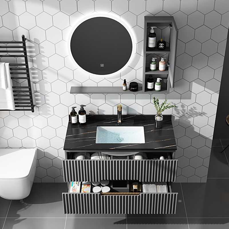 Shiqi luz Placa de roca de lujo integrado cuenca baño gabinete combinación moderno simple baño inteligente lavado a mano piscina mesa de lavado