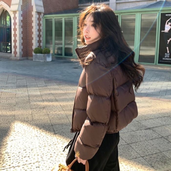 Short cotton-padded thickened puffer jacket for women, winter solid color, stand-up collar, casual, versatile, cold-proof, Korean style