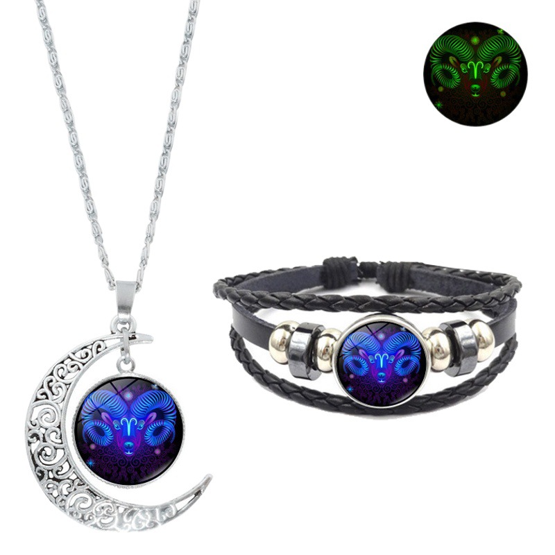 Luminoso doce Constelación collar traje de Plata Hueco DE LA LUNA colgante de Europa y América transfronteriza pulsera de cuero traje de la joyería