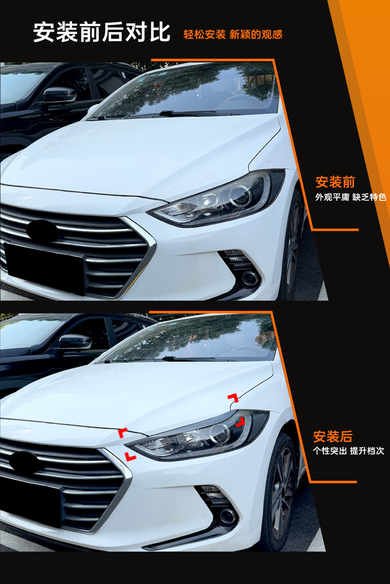Suitable for the early-stage Hyundai Elantra AD MK6, front headlight eyebrow body sticker exterior modification for cross-border sales