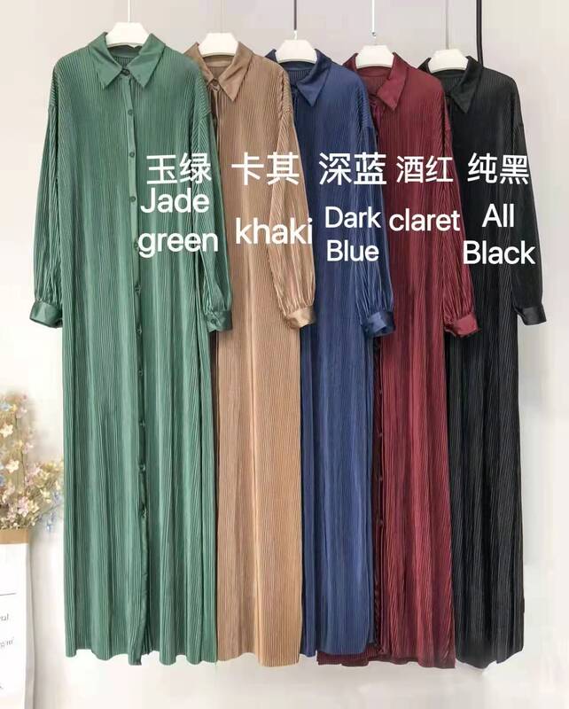 1806 solid color folding long shirt dress