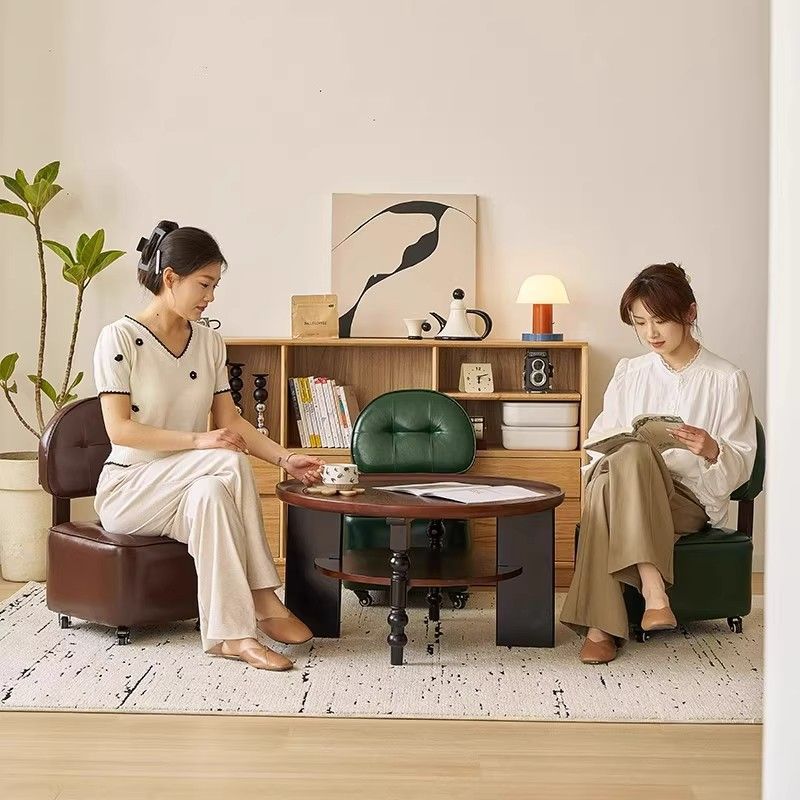 Swivel Small Stool for Home Use, Low Stool with Wheels, Small Bench for Changing Shoes at the Door, with Backrest, Coffee Table Stool, Rocking Stool