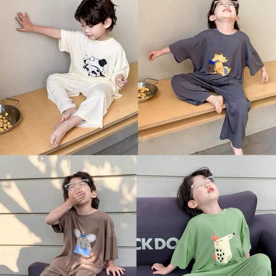 Весна, лето и осень тонкая корейская версия свободного модала для детей среднего и старшего возраста пижамы с короткими рукавами