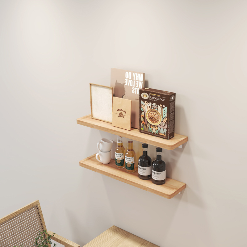 Imported Beech Wood Storage Rack for Hotels and Guesthouses, Wall-Mounted Straight Board, Solid Wood Panel, Light Luxury Style