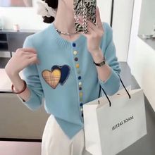 爱心刺绣针织开衫外套女春秋慵懒风毛衣2025新款长袖宽松休闲上衣