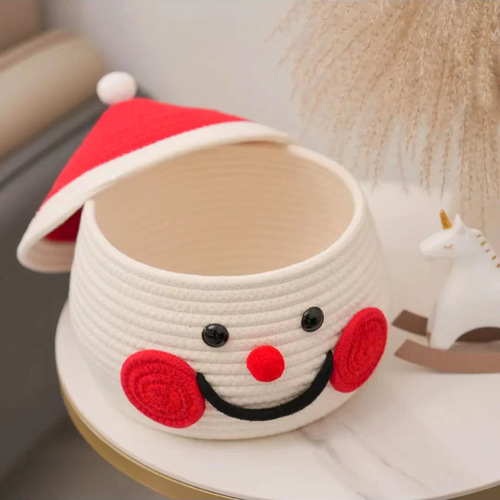 Snowman Egg Christmas Tree Cartoon Covered Storage Box Desktop New Cotton Thread Woven Storage Bucket Storage Basket Organizing